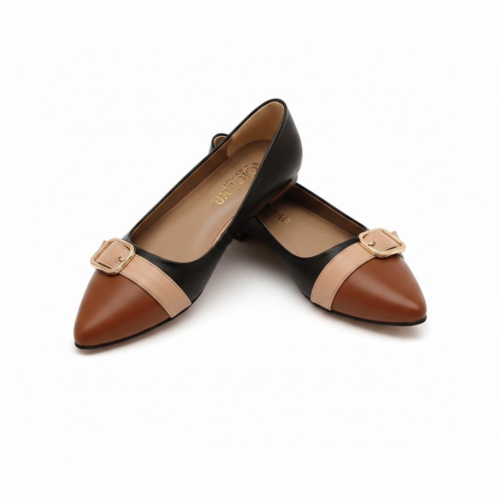 BNS Brown beige heeled ballerinas